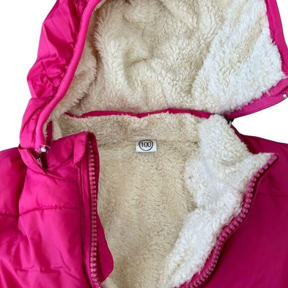 Removable Hoodie Puffer Jacket Sherpa Lined Hot Pink 3T - Picture 8 of 12